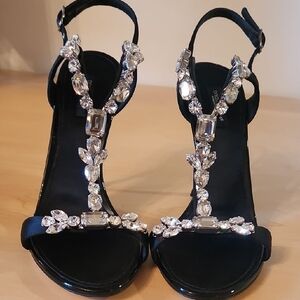 Dolce & Gabbana Black Sandals with Crystal Accents